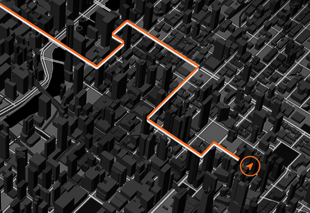 Un mapa con una ruta resaltada en un entorno urbano muestra el GPS de precisión